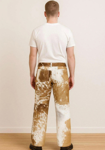 Pantalon baggy western pour homme en cuir de vache véritable de haute qualité, fourrure de vache faite à la main, poils de vache authentiques, écologique, coupe droite, décontracté - Product Image 4