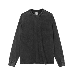 เสื้อยืดวินเทจทรงปกติ แขนยาว คอกลม ผ้าซักแล้ว ระบายอากาศได้ดี ผ้าฝ้าย 100% 250 กรัม สีพื้น OEM สำหรับผู้ชาย - Product Image 5