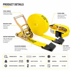 ผู้ผลิตสายรัดสินค้าแบบรัดตัว (Ratchet Cargo Strap) โพลีเอสเตอร์ สำหรับงานหนัก 75 มม. รับน้ำหนักได้ 8000 กก. สำหรับการยึดตรึงสินค้า  รับผลิตตามแบบ OEM จากโรงงาน - Product Image 3