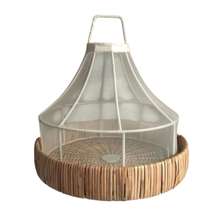 Bandeja de ratán tejida a mano para chocolate con cubierta de lino transpirable, elegante carpa plegable para alimentos, ideal para exhibición de postres en bodas y hoteles. - Product Image 3