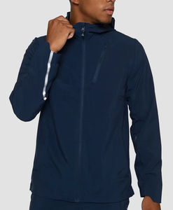 Men's Navy Blue Hooded Windproof Zipper <b>Quilted</b> <b>Jacket</b> Casual Style Regular Fit Polyester Material Winter Wear <b>Pattern</b> - Product Image 5