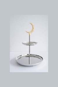 Plateau artisanal en forme de croissant doré pour dattes au chocolat et pistaches, élégant cadeau décoratif pour le Ramadan - Product Image 3