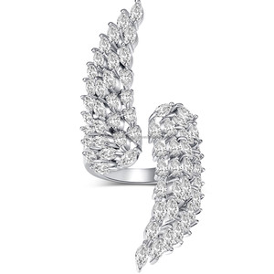 Bague en argent sterling 925 avec diamant, design d'ailes de luxe personnalisé, bague en or blanc 14 carats, bague en diamant originale pour femmes et hommes - Product Image 1