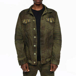 Wholesale High Street Style Custom High Quality Men's Denim <b>Jacket</b> Outdoor Waterproof Breathable Men's Denim <b>Rhinestone</b> <b>Jacket</b> - Product Image 1