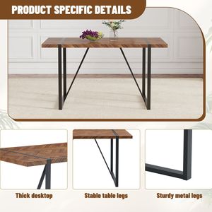 <b>Retro</b> Rectangular <b>Dining</b> <b>Table</b> Set with Fishbone Patterned MDF Desktop Black Metal Legs 6 Chairs-for Your <b>Dining</b> Room - Product Image 5