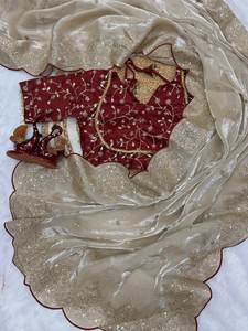 Rich Party Reception Special Gorgeous Color <b>Fancy</b> Cut Border Work Regular Length Beautiful Saree Contrast Blouse Winter Summer - Product Image 4