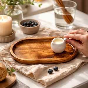 Bandeja ovalada de madera para servir, hecha a mano, diseño minimalista, plato de madera maciza para té y café, vajilla decorativa de UO INDIA - Product Image 6