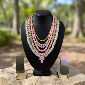 Gold Plated Kundan and Beads Multi-Layer Necklace Set NS501 BABY <b>PINK</b> Fashionable Layered Jewelry - Product Image 3