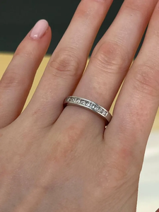 Women's 925 Silver Plated Eternity Band <b>Ring</b> With Lab Created Cubic Zirconia Round Stones Pave Setting Classic Engagement Style - Product Image 2
