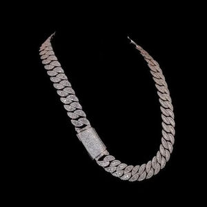 Collar de cadena cubana de plata de ley 925 con moissanita de corte redondo y baguette, estilo hip hop, regalo para amigos - Product Image 1