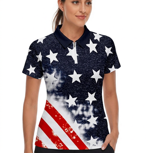 Polo pour femme à manches courtes, imprimé drapeau américain, décontracté, respirant, tricoté, 100 % polyester, impression par sublimation - Product Image 4