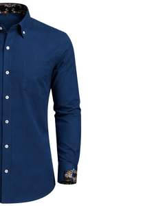 Camisa de Vestir Personalizada para Hombre, Azul Marino, Corte Entallado, Manga Larga, Cierre de Botones, Formal, Informal, para Oficina, Mezcla de Algodón, Logotipo Personalizado OEM - Product Image 4