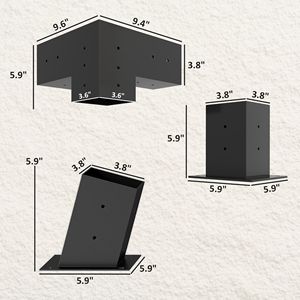 Elegante Kit di Staffe Inclinato a 15 Gradi per Pergola, Staffe a 3 Vie, Basi per Pali, Supporti a Muro per Legname 4x4 (3.6x3.6 Pollici), Colore Nero - Product Image 3