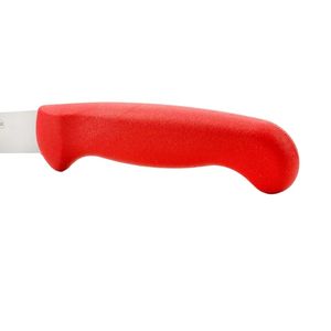 Couteaux à éplucher utilitaires à manche rouge avec lame étroite argentée, extrémité de poignée arrondie et protège-doigts pour la découpe et l'épluchage des aliments - Product Image 3