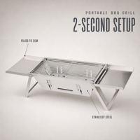 Barbecue portable en acier inoxydable, barbecue au charbon de bois pliable avec tables latérales pour pique-nique en plein air, camping, cuisine