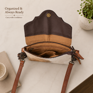 Sac à bandoulière en cuir de vachette pleine fleur Western, orné de motifs floraux et de franges, sac à main en cuir véritable pour femme - Product Image 4