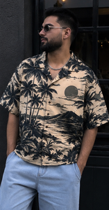 Chemise boutonnée pour homme, 100% coton, coupe oversize, col camp, imprimé intégral, style streetwear hawaïen, idéale pour les vacances - Product Image 2