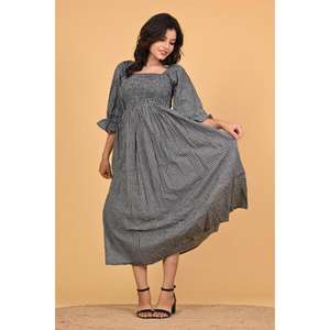 Vestido Maxi de Algodón 100% Ecológico con Estampado Indio, Estilo Bohemio, con Mangas Largas y Fruncido, para Mujer - Product Image 3