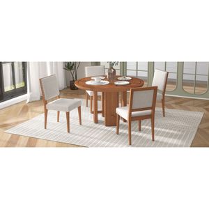 TREXM 5-Piece Minimalist Farmhouse <b>Dining</b> <b>Table</b> <b>Set</b> <b>for</b> <b>4</b> Solid Wood Upholstered Chairs <b>for</b> Kitchen <b>Round</b> <b>Dining</b> Room <b>Set</b> - Product Image 4