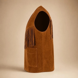Gilet en cuir suédé personnalisé avec franges pour homme, gilet de cowboy western, gilet en cuir de moto haut de gamme, OEM ODM - Product Image 3