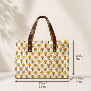 Yellow Floral Printed <b>Canvas</b> Women <b>bags</b> for Laptop & Everyday Use with Leather Handles Premium Printed Cotton <b>Shopper</b> Tote - Product Image 5