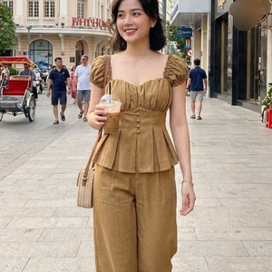Long Two Piece Summer Hot Casual Cotton Set Women Comfortable Natural Fashion Washable Customized Packaging Vietnam-Made - Product Image 3