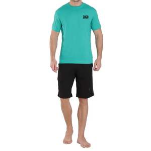 T-shirt pour homme en coton doux de qualité supérieure, col rond, manches courtes, coupe ajustée, personnalisable avec logo turquoise, style streetwear décontracté pour l'été - Product Image 5