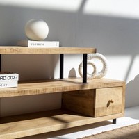 Meuble TV à 3 étagères Vandana Lunaris Cresta, design moderne en bois massif, console de divertissement