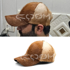 Casquette en cuir de vache faite à la main avec poils, style ranch western - Product Image 5