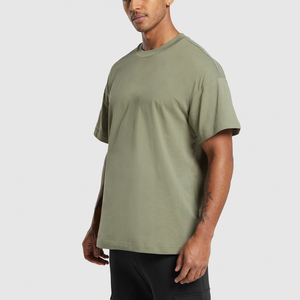 Men's Olive <b>Green</b> <b>Plain</b> <b>T</b>-<b>Shirts</b> 180 Gsm High Quality Boxy Graphic Oversized <b>T</b> <b>Shirts</b> Custom 3D Embroidery Tshirt for Men - Product Image 3