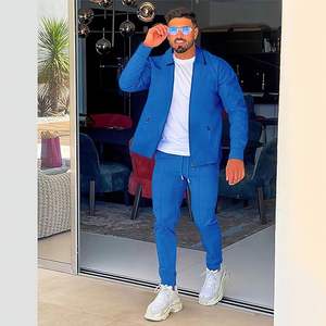 Ensemble de survêtement décontracté pour homme, veste polo zippée intégrale et pantalon à cordon de serrage, 2 pièces, coupe classique, avec poches - Product Image 2