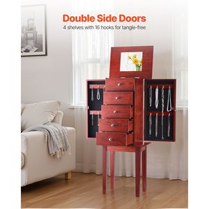 Armario de Madera para Joyas con Espejo Abatible, 4 Cajones Espaciosos y 4 Compartimentos Superiores de Almacenamiento, Elegante Organizador de Joyas - Product Image 3