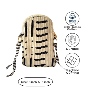 Sac bandoulière en coton imprimé au bloc de Jaipur de qualité supérieure, motif géométrique, fermeture éclair, sangle unique, écologique, pour téléphone portable, usage quotidien - Product Image 3