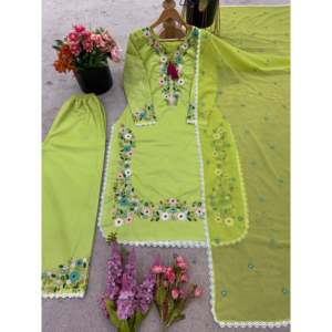 Ensemble de costume de fête pour femmes avec broderie lourde Plazzo Dupatta - Product Image 4
