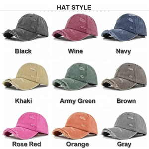 Casquettes de baseball vintage personnalisées en gros, de haute qualité, effet usé, en jean déchiré, ajustables, non structurées, en coton, unisexes, avec image - Product Image 2