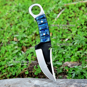 มีดคมกริบ ปลายแหลม ตีขึ้นรูปด้วยมือ ทำจากเหล็กกล้าไร้สนิม 12C27 พร้อมรูสำหรับนิ้วมือ เหมาะสำหรับการล่าสัตว์และตั้งแคมป์ ใบมีดแบบ Fixed Blade ด้ามไม้ Pakka รองรับ OEM/ODM ราคาประหยัด - Product Image 5