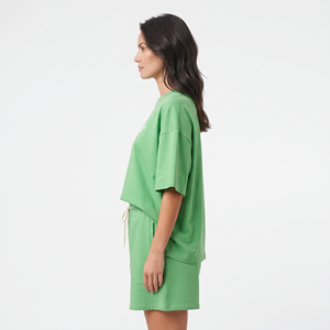 Vêtements pour femmes, été, couleur unie, ensembles décontractés pour femmes, t-shirt ample 100% coton et short, ensemble 2 pièces pour femmes - Product Image 6