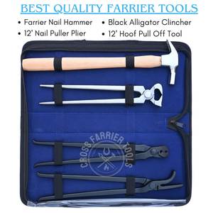 Kit d'outils professionnels pour ferrage de chevaux avec étui, crochets à croûtes noirs, extracteur de clous et marteau de pose de clous - Product Image 2