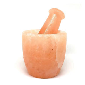 Mortier et pilon en sel rose de l'Himalaya, double usage pour la cuisine et la décoration de la maison, sculpté à la main au Pakistan, artisanat naturel - Product Image 6
