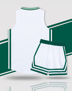 Men's White Green Striped Sleeveless Tank Top <b>Set</b> <b>Knitted</b> Quick Dry Sporty Summer Wear V-Neck Design - Product Image 3