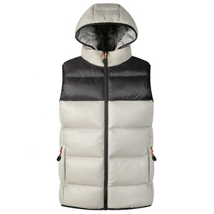 Gilet matelassé à capuche pour homme, coupe-vent, décontracté, hiver, fermeture éclair, coupe régulière, style color block - Product Image 1