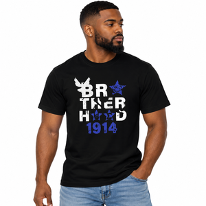 Phi Beta Sigma Royal Blue Mens Graphic T <b>Shirt</b> with <b>White</b> Brotherhood 1914 Print <b>Short</b> <b>Sleeve</b> Crew Neck Casual Fraternity Summer - Product Image 1