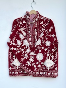 Maaunique Vintage Hand Embroidered <b>Velvet</b> Suzani <b>Jacket</b> Unisex Autumn/Winter Floral Pattern Cotton Bomber Full Breathable - Product Image 3