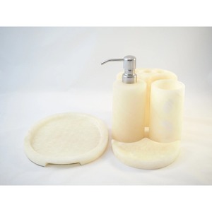 Round Resin Bathroom Set with Soap Dispenser and <b>Toothbrush</b> <b>Holder</b> Minimalist Design Easy To Clean - Product Image 1