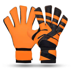 Gants de gardien de but de football à doigts entiers pour perfectionnistes, orange et noir, en cuir PU, fermeture auto-agrippante, antidérapants, respirants, ajustables - Product Image 1