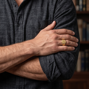 DIVYORO Anillo floral clásico chapado en oro de 22 quilates para hombre - Product Image 3