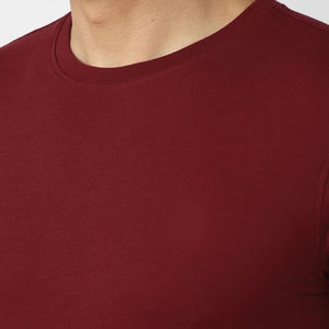 T-shirt pour homme en bleu marine, col rond, manches courtes, coupe ajustée, uni, décontracté, tricoté, respirant, séchage rapide, 320g, avec logo sur le devant, OEM ODM - Product Image 6