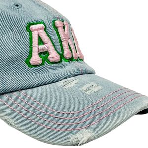 <b>Light</b> Denim AKA Distressed Baseball Cap Embroidered Letter <b>Hat</b> Vintage Washed Adjustable Casual Fashion Outdoor - Product Image 5