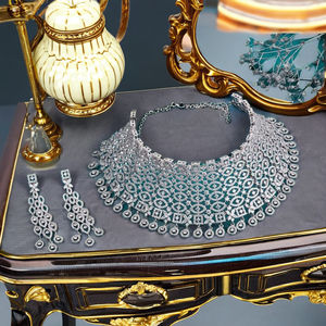 Classique élégant 925 collier ras du cou en argent élégant ensembles de bijoux d'imitation noire avec pierre naturelle - Product Image 2