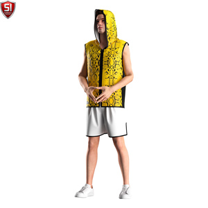 Wholesale Sleeveless <b>Hooded</b> Boxing <b>Robe</b> for Men Gym Training MMA Muscle Fit XL Custom Logo Sportswear Polyester Cotton - Product Image 3